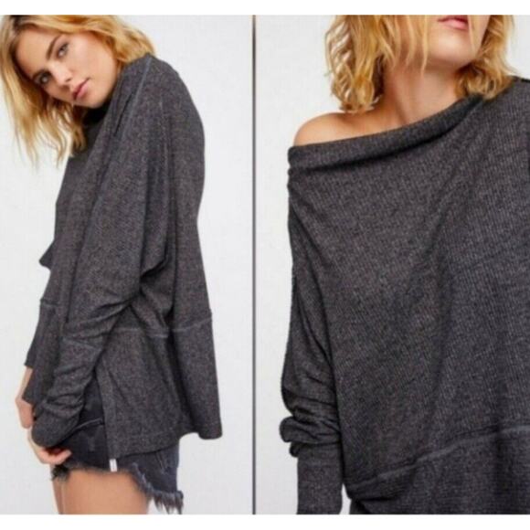 Free People Londontown Oversized Thermal Top Slouchy Charcoal Gray Size XS - Picture 1 of 9